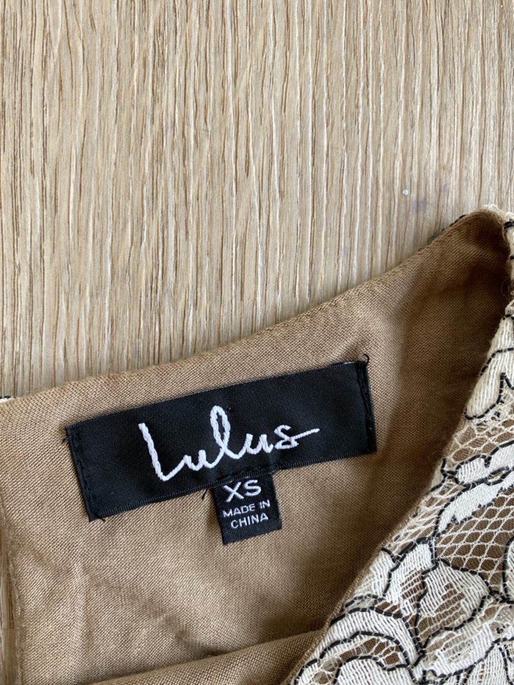 Lulus Lace Mini Dress XS Beige Nude Lined Short Sleeve Floral Scalloped Hem - Picture 5 of 13